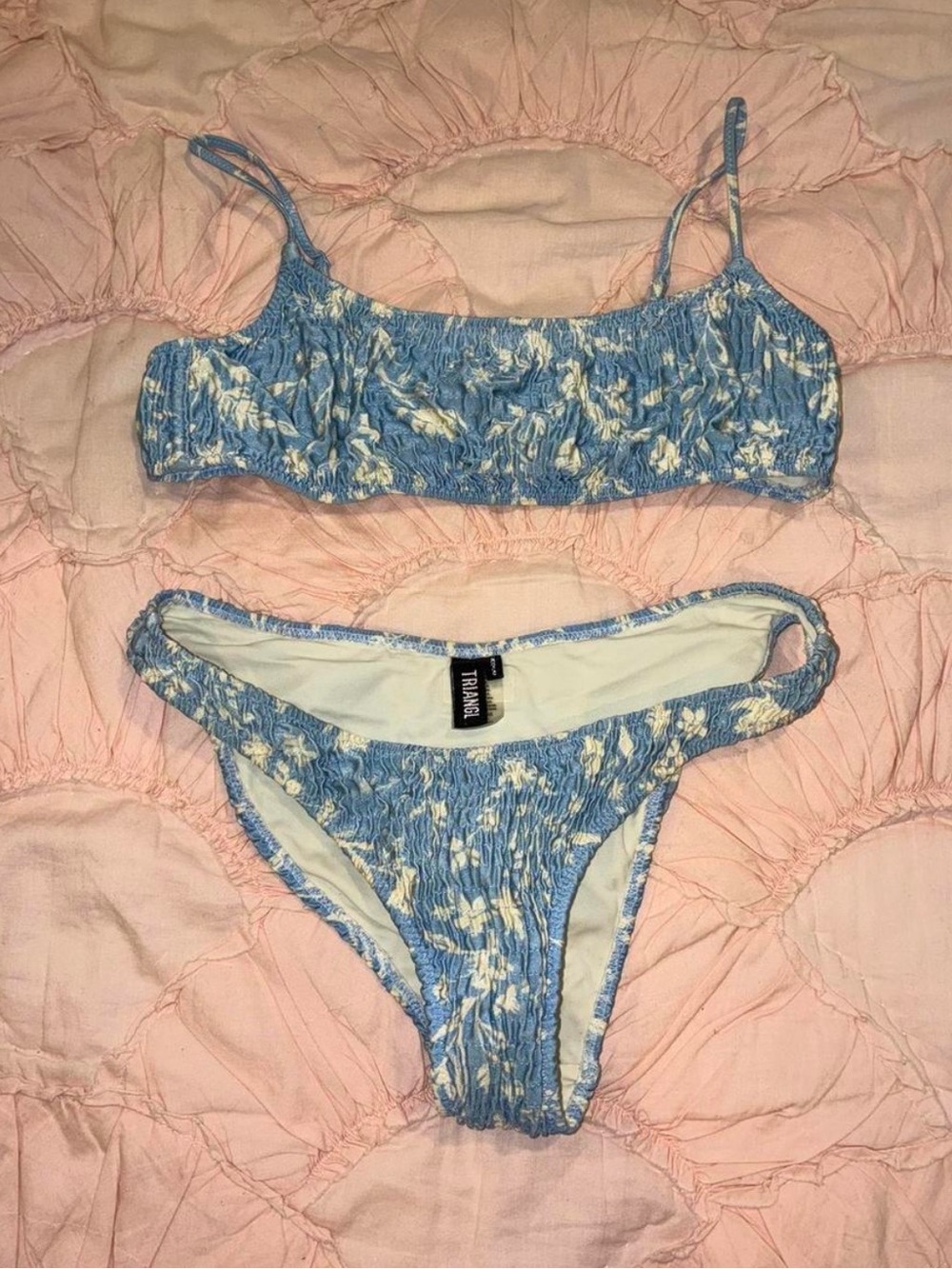 triangl swimwear Blue Floral Smocked Bikini Set